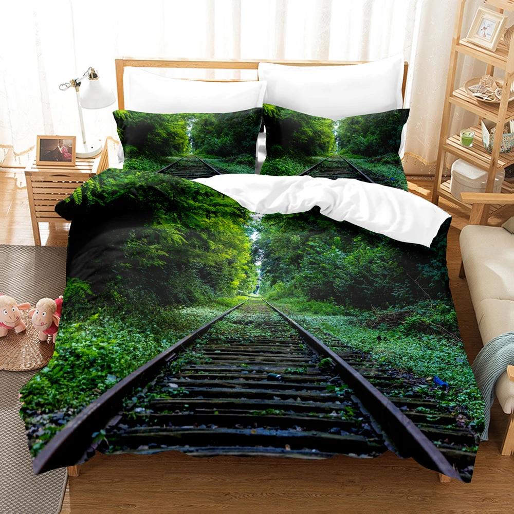 Beauty Tree Road Bettbezug-Set Landschaft Bettwäsche-Set Doppelgröße Queen-Size King-Size, Baumstraße Himmel Bett-Set Aldult Teen Schlafzimmerdeko