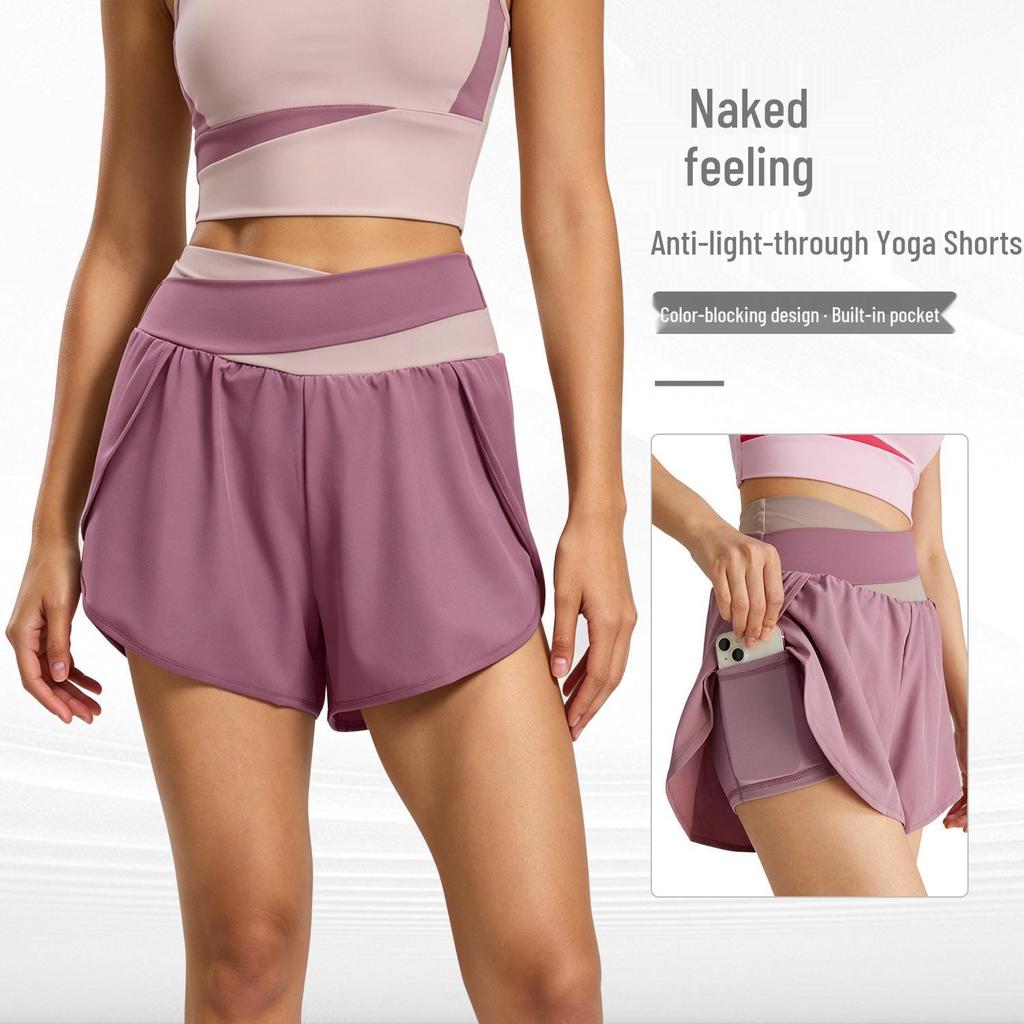 Women's Color-Block High-Waisted Quick-Dry Yoga and Running Shorts - Nude Feel, Anti-Exposure Design for Summer