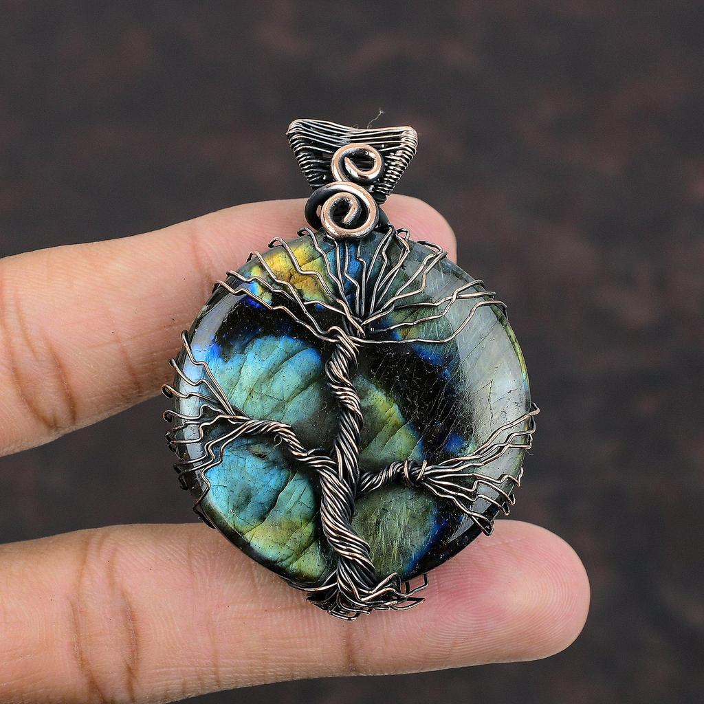 Tree Of Life Labradorite Pendant Copper Wire Wrapped Jewelry Gemstone Pendant Tree Of Life Jewelry Handmade Pendant Copper Jewelry For Gift