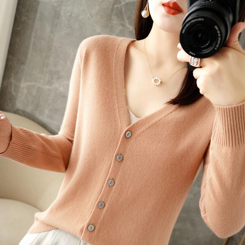 Women's V-neck Knitted Cardigan - Long-Sleeve All-Season Outerwear Sweater