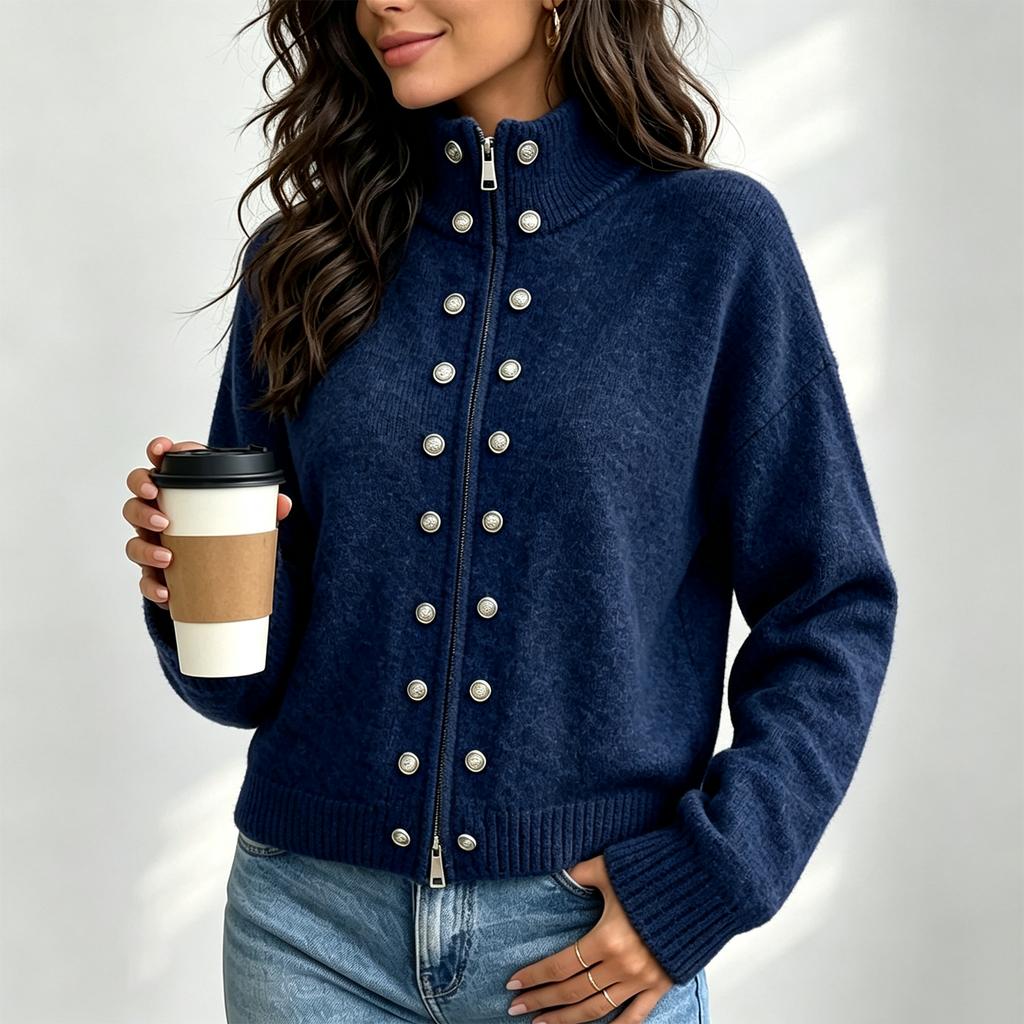 Cardigan a manica lunga in maglia da donna con colore e vestibilità larga per abbigliamento casual