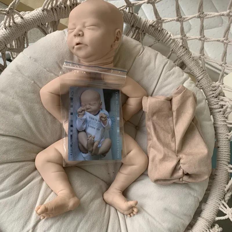 21inch Reborn Doll Kit Sleeping Baby Chase Unfinished Unpainted Doll Parts with Cloth Body and COA Kit Molde Bebê Reborn