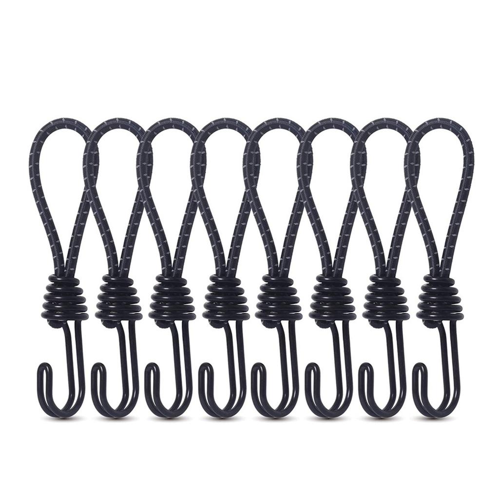 10Pcs Bungee Cords with Hooks Metal Shock Cord Hook Tent Elastic Rope Stretch Strap Set for Tarpaulins Camping Cover