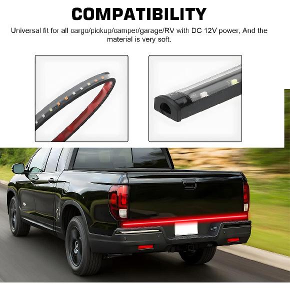 Truck Tailgate Light Bar, LED Single Row Tailgate Light Strip with Red Running Brake Lights Turn Signal White Reverse Light, IP67 Waterproof Light