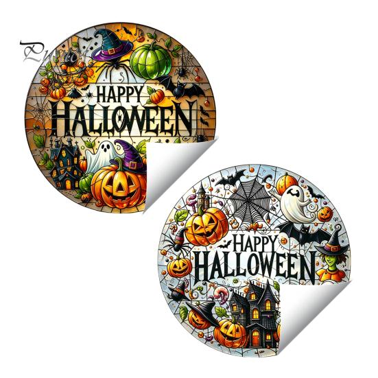 Pumpkin Ghost Wall Stickers Halloween Stained Glass Style Static Window Clings, Waterproof PVC Bat Seasonal Home Accents Haunted House Decals,