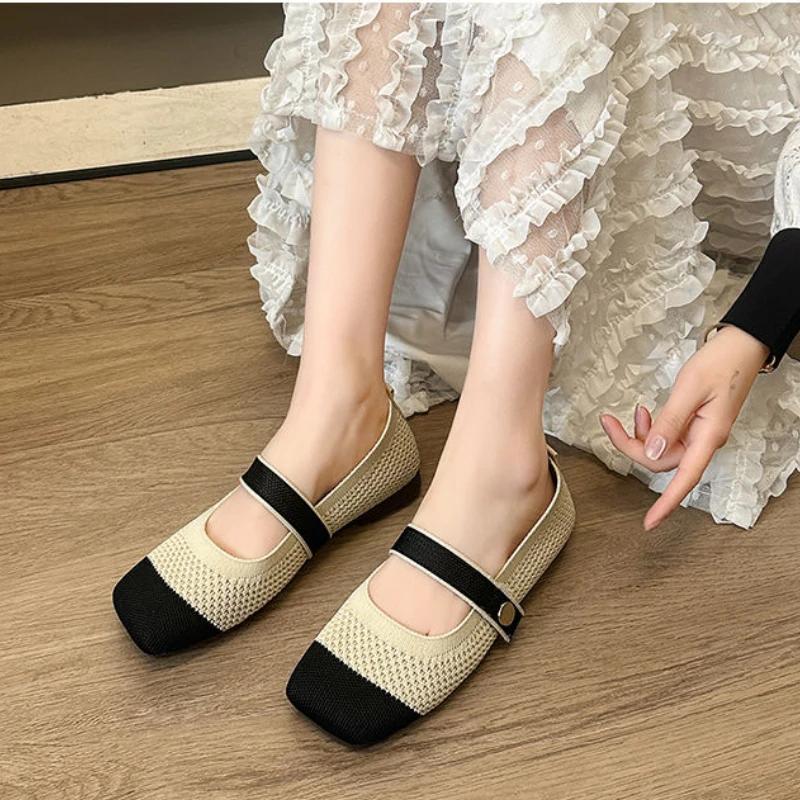 Fashion Ladies Footwear Mary Jane Low Heel Elegant Gothic Square Toe Chic Point on Sale Cheap Clearance Non Slip Shoe Women's Flat Shoes