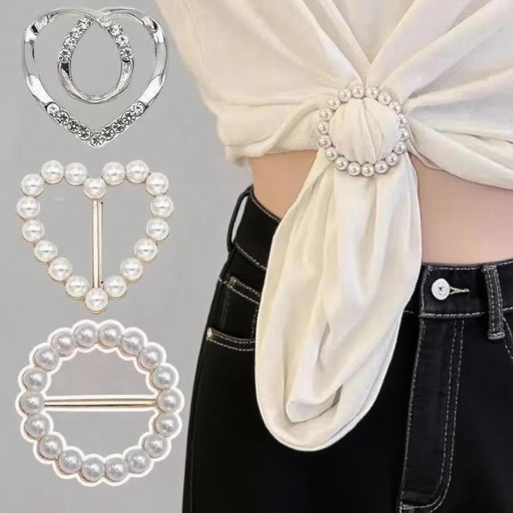 20PCS Scarf Ring Clip -T-Shirt Ties Clips Clothes Corner Knotted Button for Women Fashion Metal Round Circle Shirt Clip Buckle