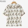 ZANZEA Womens Summer Loose Casual Short Sleeve Print Blouse