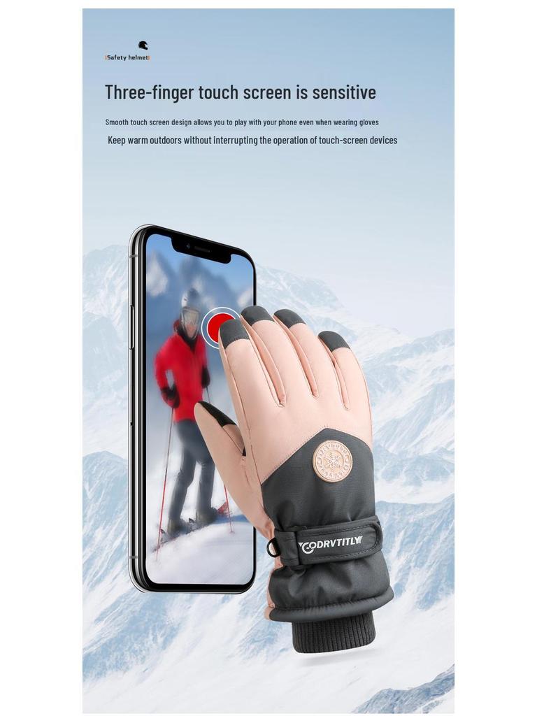 Unisex Winter Ski Gloves: Touchscreen-Compatible, Plush, Warm, Windproof, and Waterproof for Motorcycle Riding.