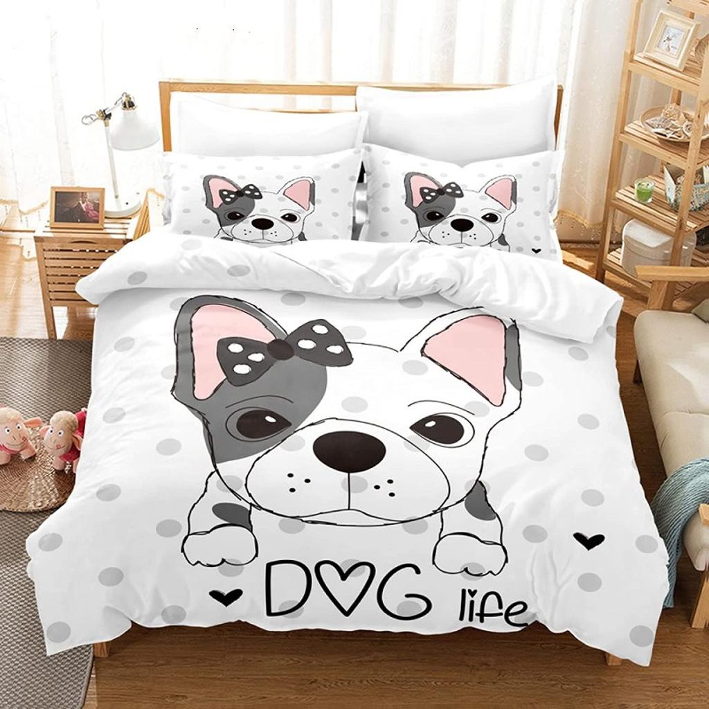 Bulldog Duvet Cover Set Polyester Bulldog Twin Bedding Set Black as well as White Style Animal Theme Double Queen King Size Quilt Cover