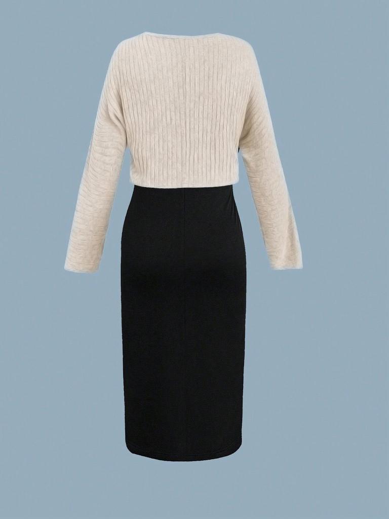 Plus Size Women's Knit Cardigan & Split Camisole Dress Set - Korean Style Autumn/Winter