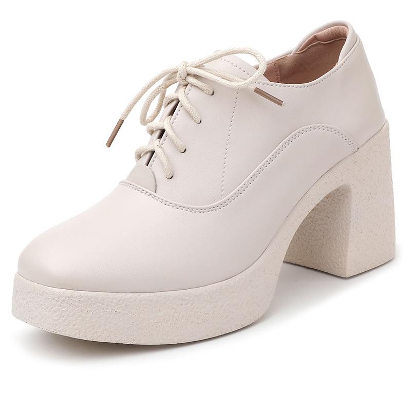 Fashion AIYUQI Women High Heels Autumn New Genuine Leather Platform Women Business Dress Shoes Lace-up British Style Office Shoes Women