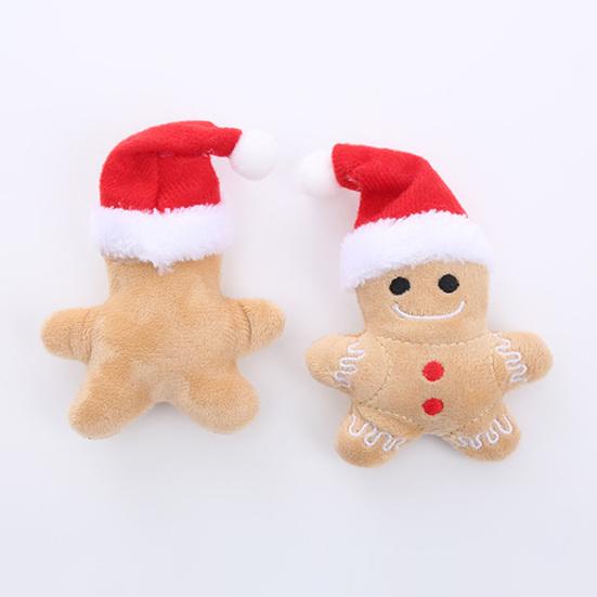 Kitten Toy Soft Comfortable Cartoon Increase Appetite Clear Stomach Teeth Cleaning Long Lasting Christmas Hat Gingerbread Man Cat Plush Toy for Home