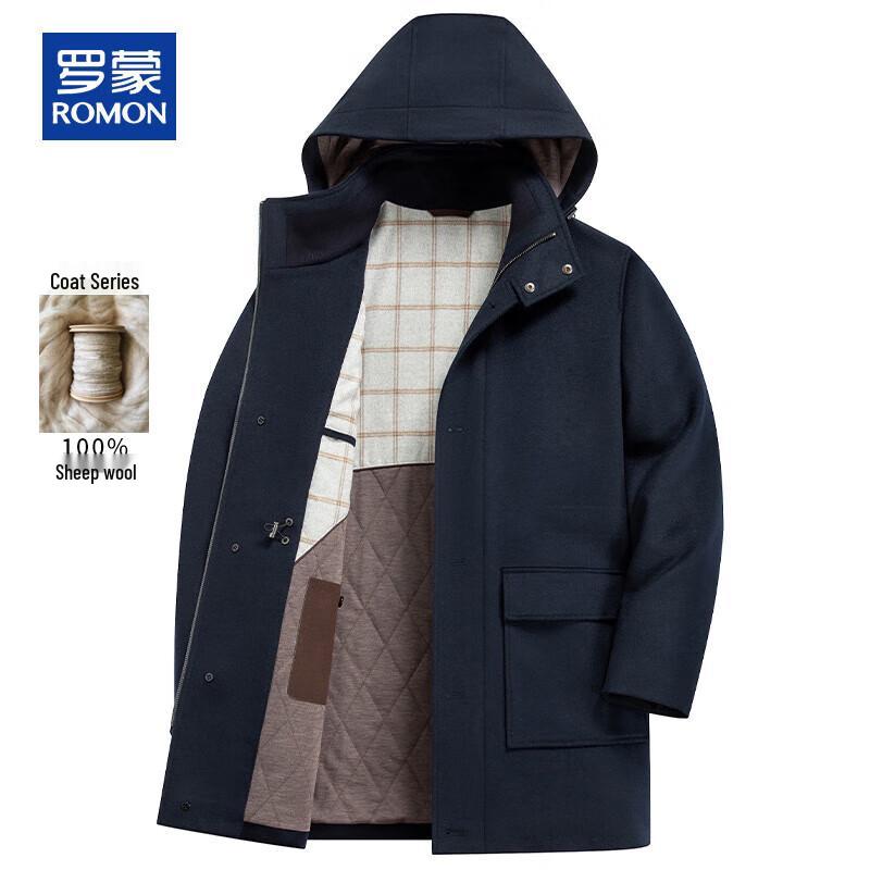 Romon Men s 100% Pure Wool Hooded Mid-length Coat 3XL