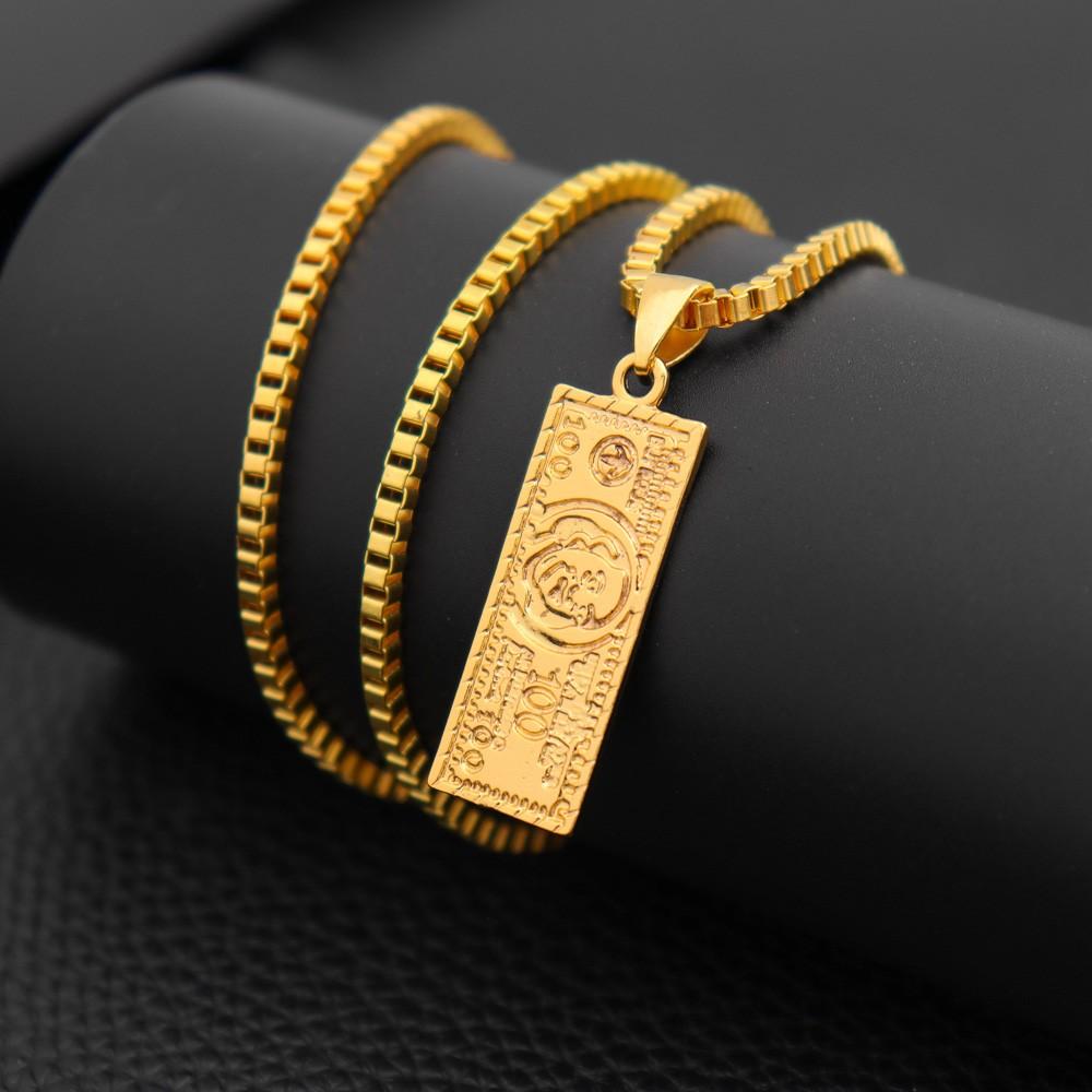 

Стильные подвески в виде долларовых купюр с английскими буквами, винтажные мужские ожерелья, рождественские подарочные украшения золотой