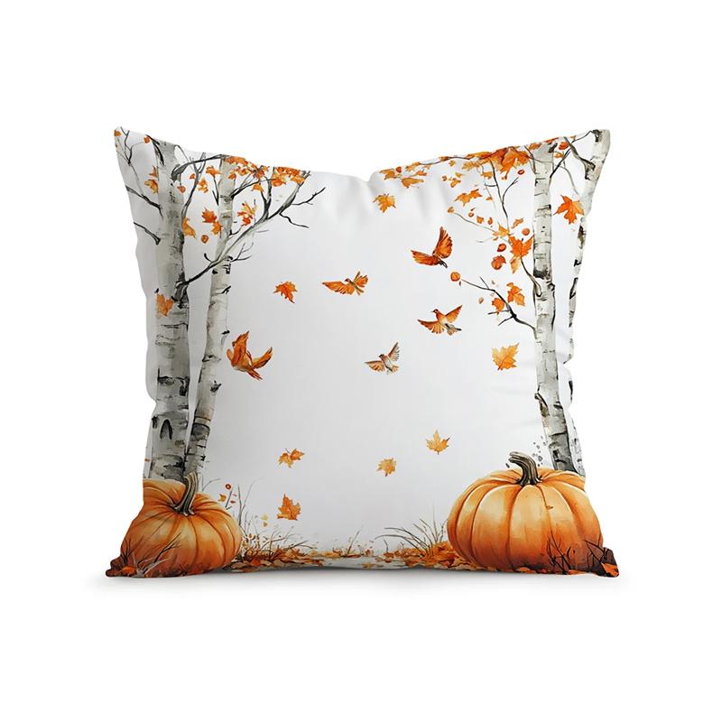 

Home Decor Autumn Cabin, Trees & Pumpkin Printed Pillowcase Pattern Cushion Cover Suitable for Sofa Bedroom Car Pillow Cover 16x16Inch