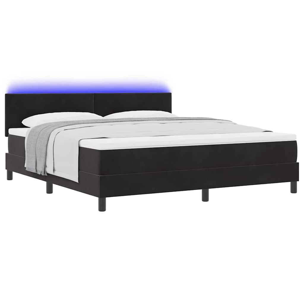 LED Box Spring Bed with Mattress Black 180 x 200 cm Velvet