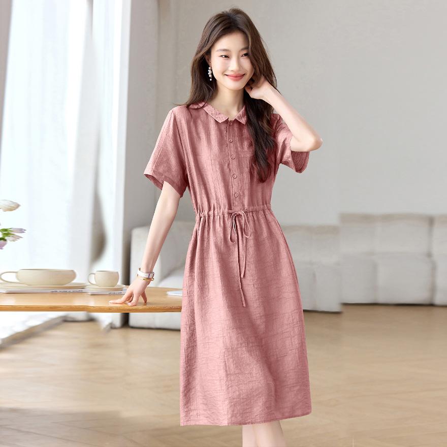 

Платье женское летнее новая мода темперамент маленькое омолаживающее кулиска тонкое средней длины юбка 2XL розовый