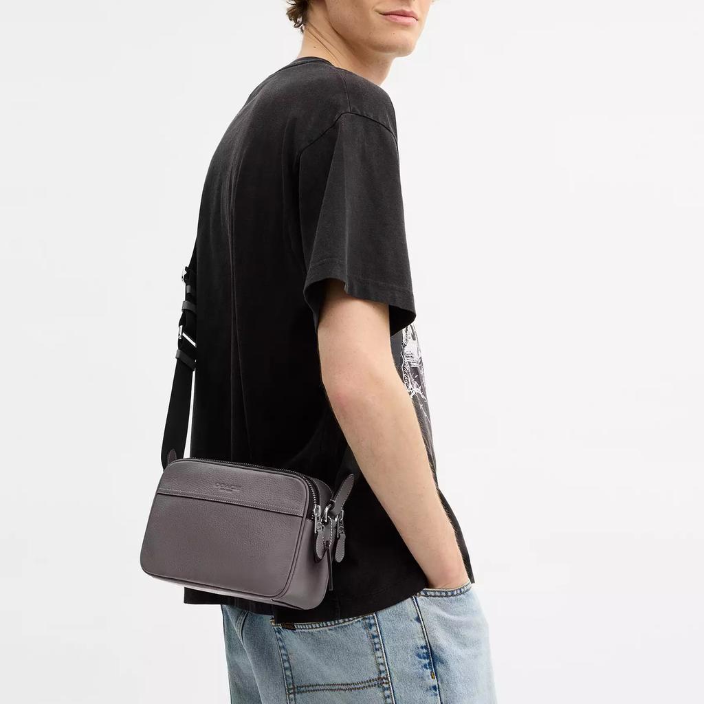 Coach Graham 23 Metal Logo Double Zipper Crossbody Bag Men Crossbody Bag Graphite CR771-SVGP