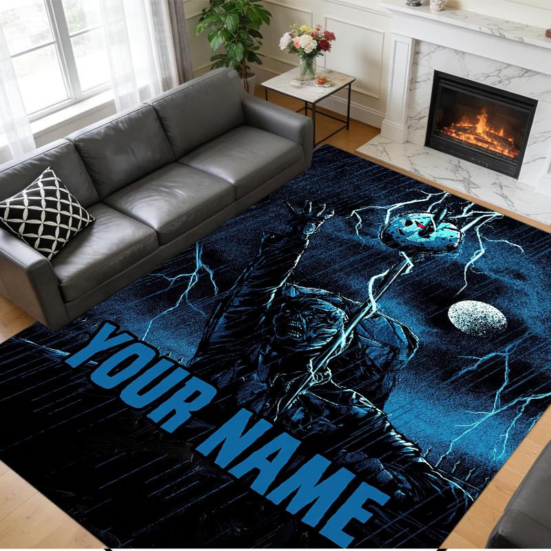 Crystal Velvet Rug Custom Name Text, Soft Non Slip Floor Mat Home DecorFriday the 13th Jason Voorhees