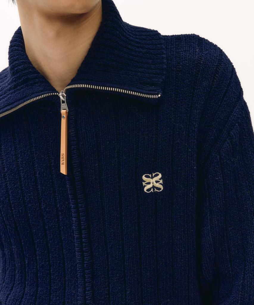 Satur Faro Boucle Knit Zip-Up Navy