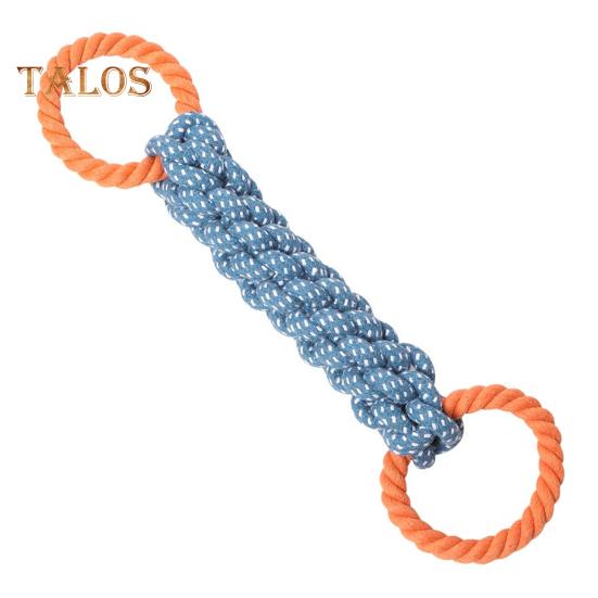 

Игрушка-веревка для собак с двумя кольцами Интерактивная игрушка для перетягивания каната для собак Устойчивая к укусам прочная веревочная игрушка для собак средних и крупных пород синий