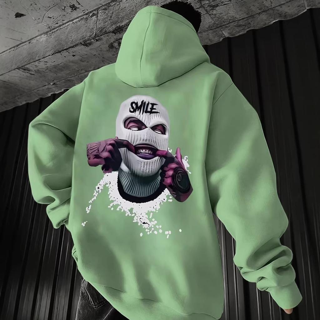 Robber graffiti print hooded sweater couple high street hiphop vintage mopping casual top
