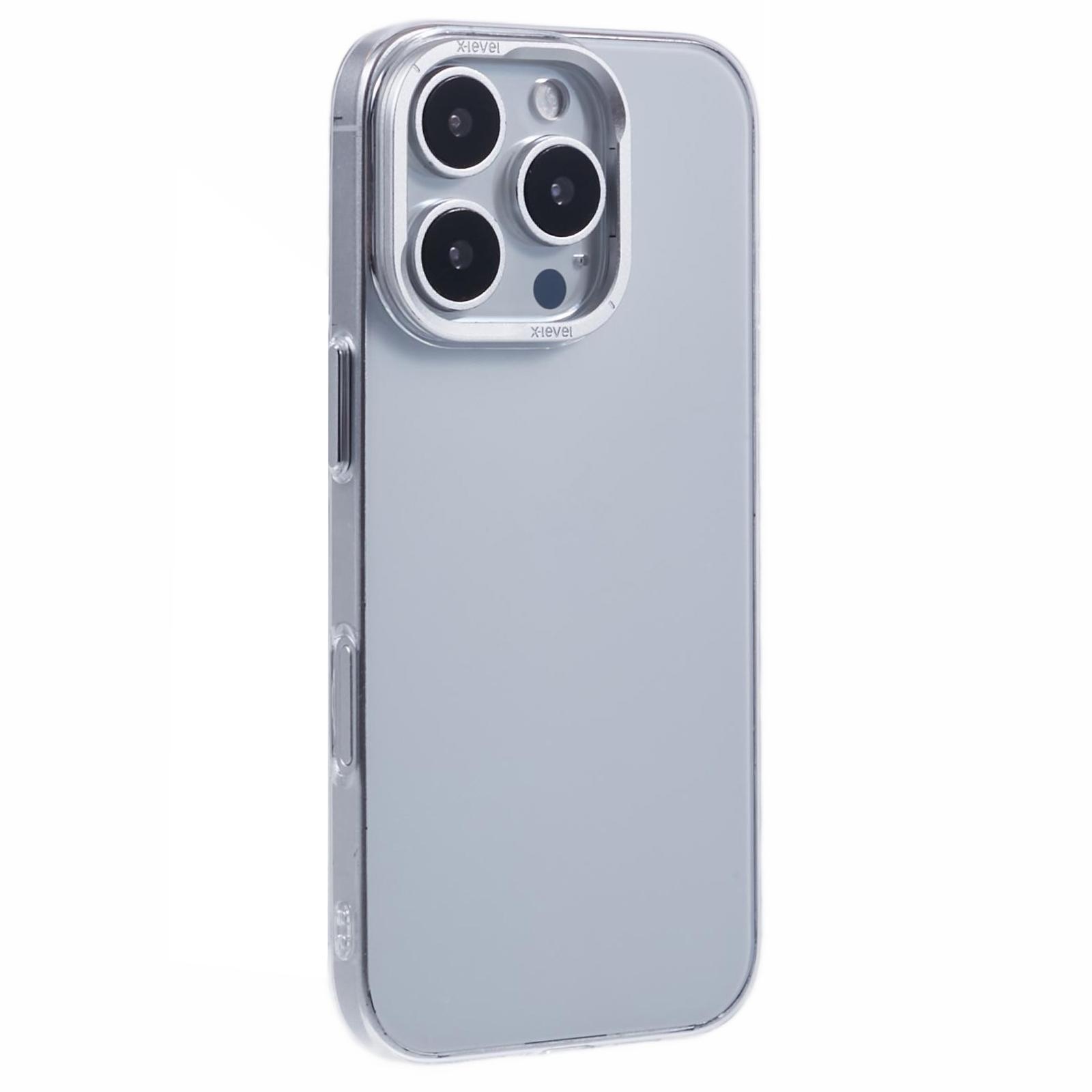 

X-LEVEL For iPhone 16 Pro Clear Case with Lens Frame Kickstand PC Slim Phone Back Cover A