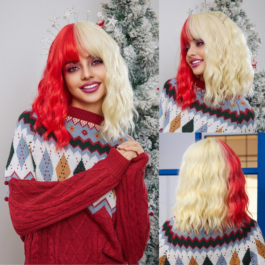 ALAN EATON Wellige kurze Bob-Perücke, blaue Perücken mit Pony, synthetische Perücken, hochwertiges Damenkleid, Original-Cosplay