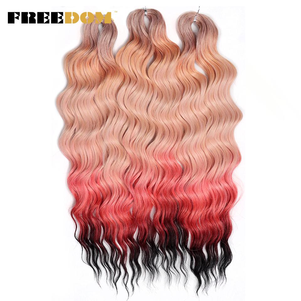FREEDOM Synthetische Flecht-Haarverlängerungen Tief Gewellt 24 Zoll Lang Lockige Braids Haare Ombre Braun Regenbogen Twist Häkel-Haar