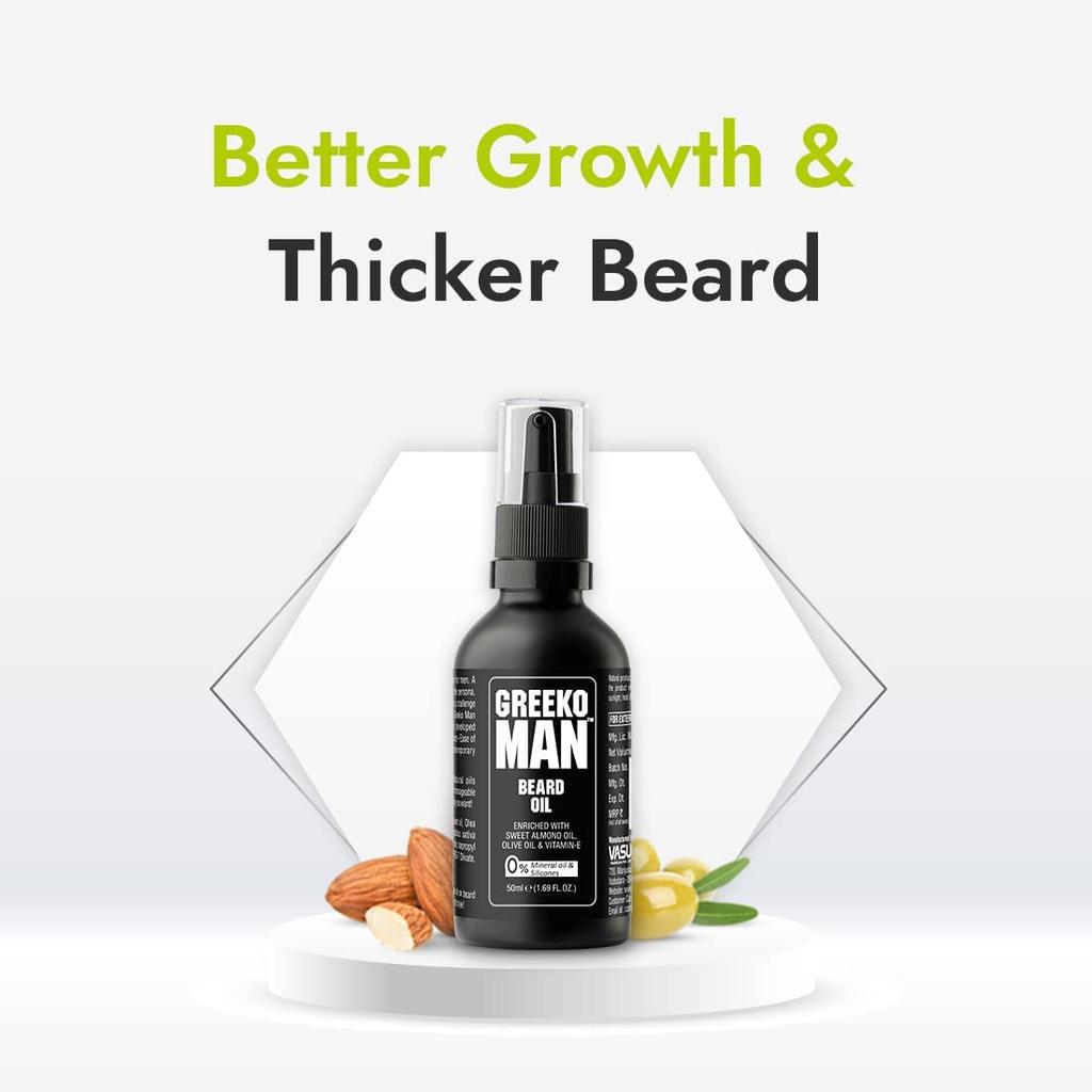 Vasu Greeko Man Beard Oil 50ML Pack of 1 for Soft, Shiny Beard and Healthy Beard Growth