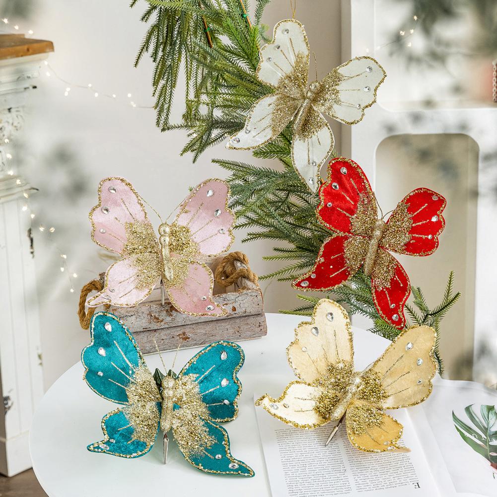 Glitter Butterfly Christmas Tree Ornaments Festive Atmosphere Creator Decorations Sparkling Butterfly for Holiday