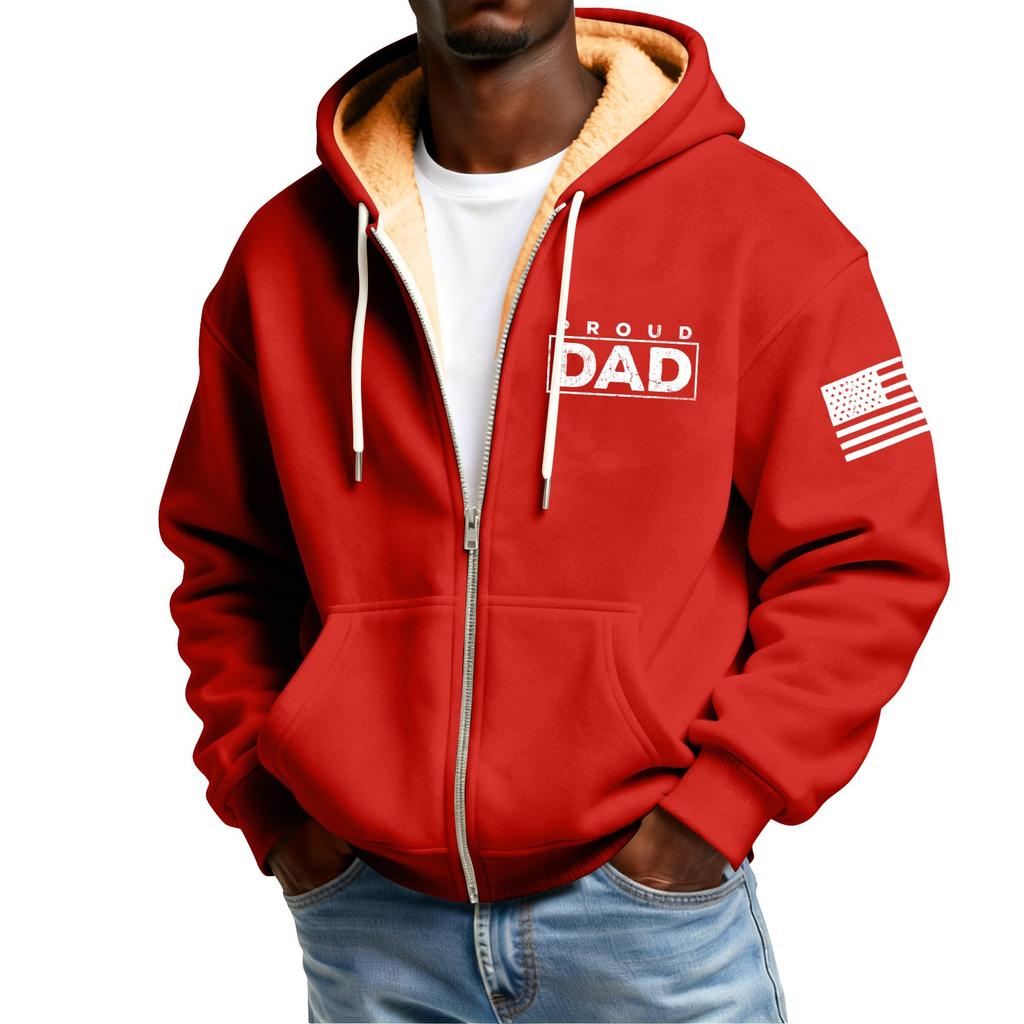 Men's Print Fleece-Lined Zip-Up Pocket Hooded Sweatshirt Cardigan Men's Casual Sweatshirt Cardigan