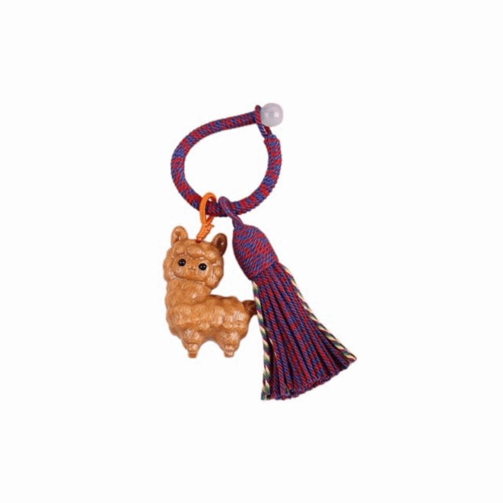 Alpaca Sheep Lamb Wooden Lamb Keyring Multi-Color Tassel Alpaca Bag Charm Unisex
