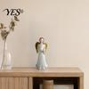 High-end Angel Home Accent Figurine, Resin Gold Wing Statue, White Durable Statue Skirt Faceless Holding Pigeon, Hand-Painted Decor Gentle Ambiance