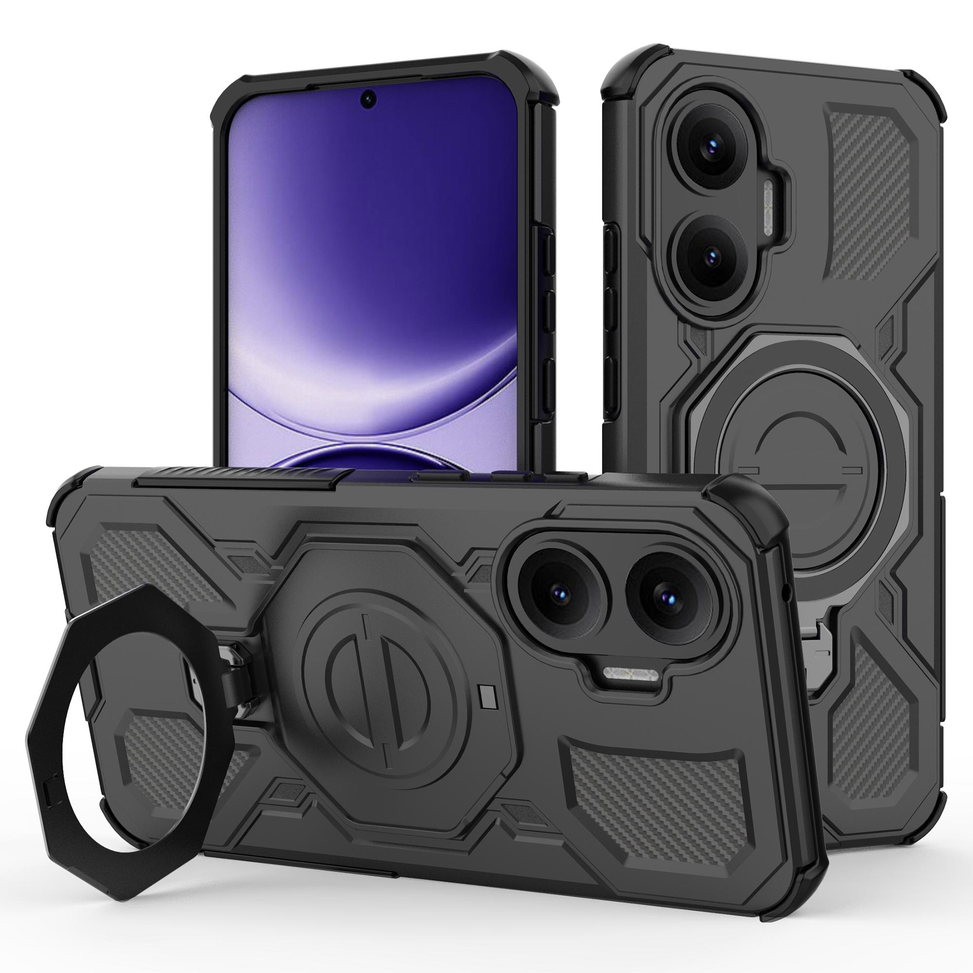 

Для Xiaomi Poco F7 5G/Redmi Turbo 4 Pro 5G Магнитный чехол Вращающаяся металлическая подставка PC+TPU Задняя крышка для телефона Black