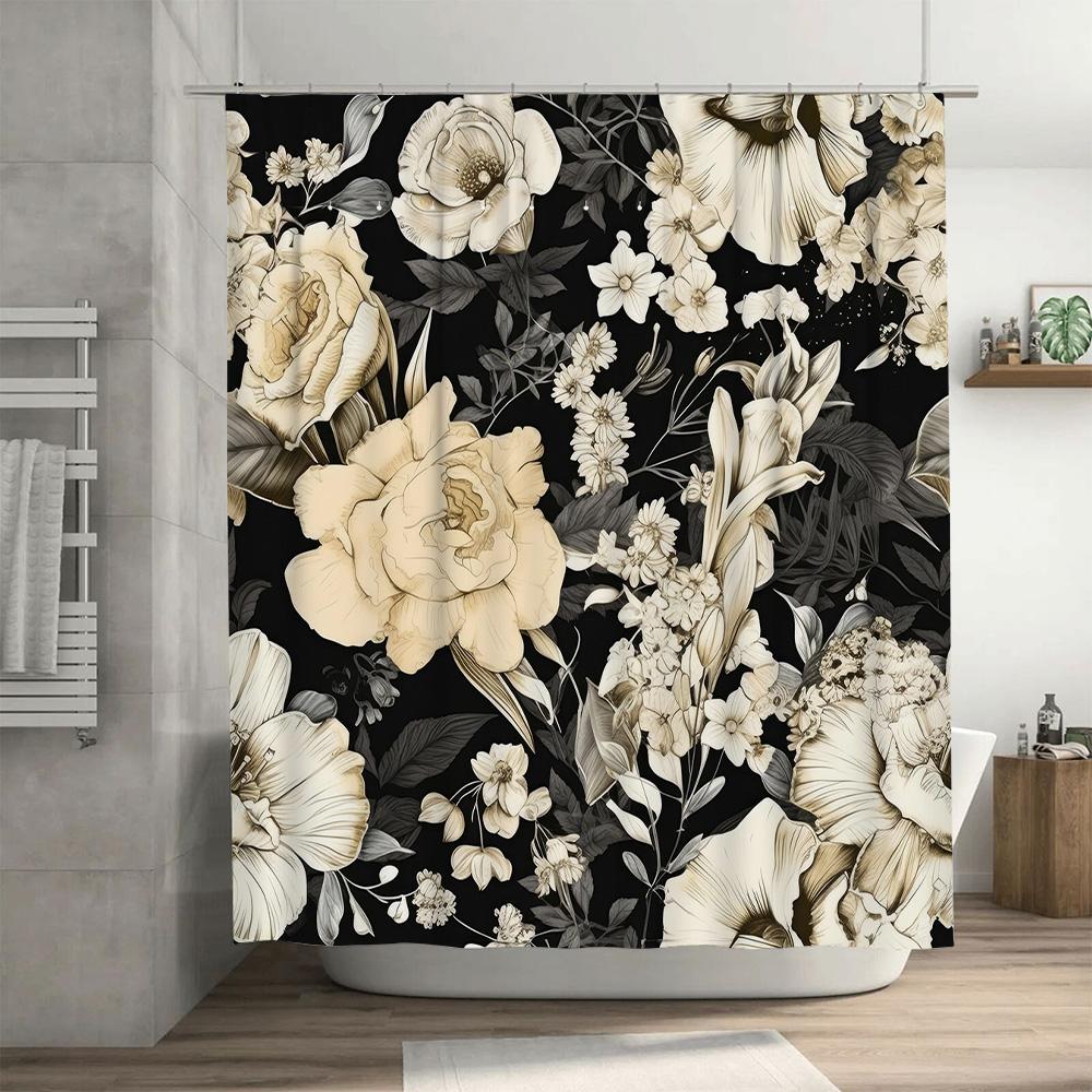 Vintage Floral Shower Curtain Black White Rose Print Bath Decor Home Textiles Waterproof Fabric Bathroom Curtains for Kids Room