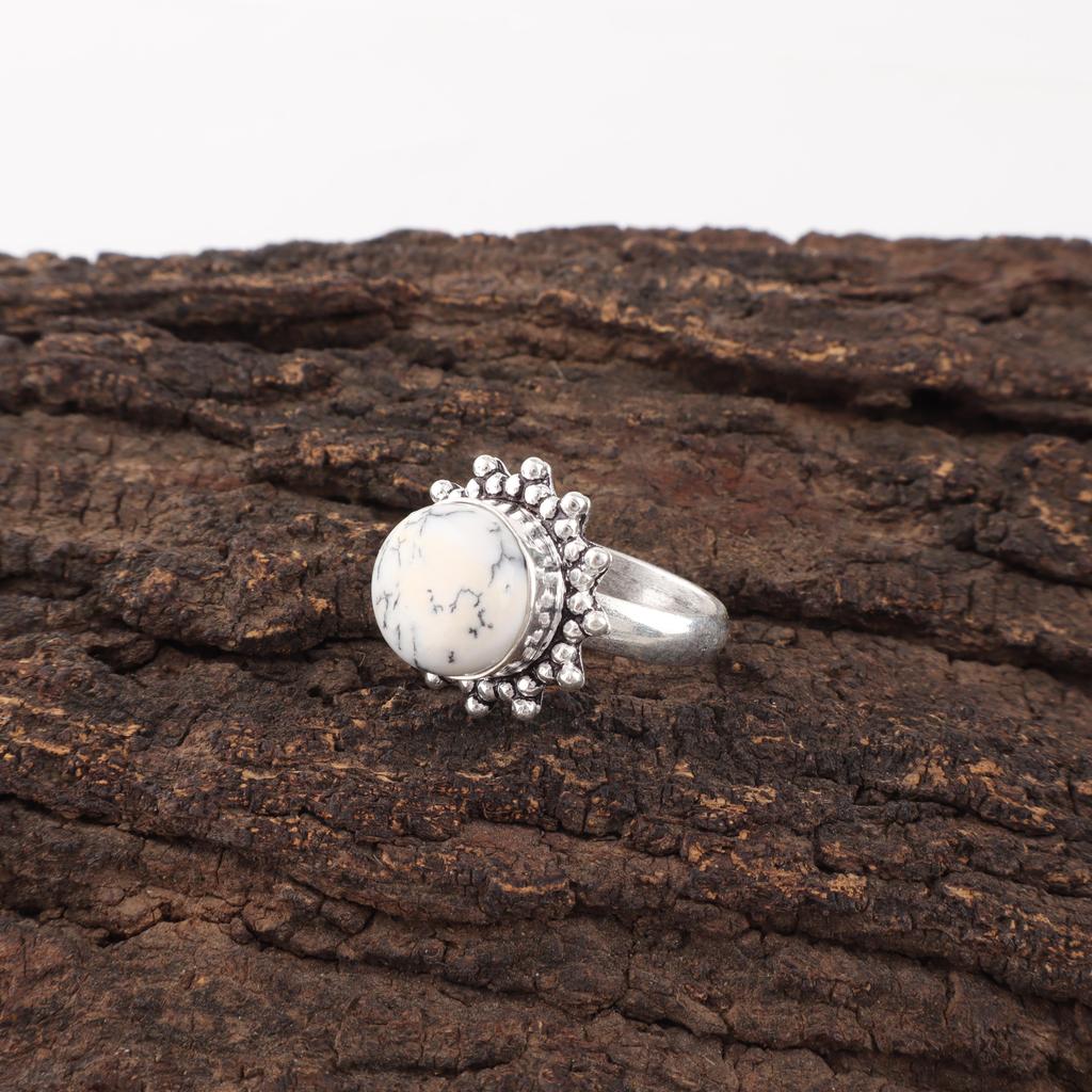 Pierścionek z kamieniem szlachetnym Opal Dendrytowy, Pierścionek ze Sterlingowego Srebra Próby 925, Pierścionek Ręcznie Robiony, Srebrna Biżuteria na Prezent Ślubny