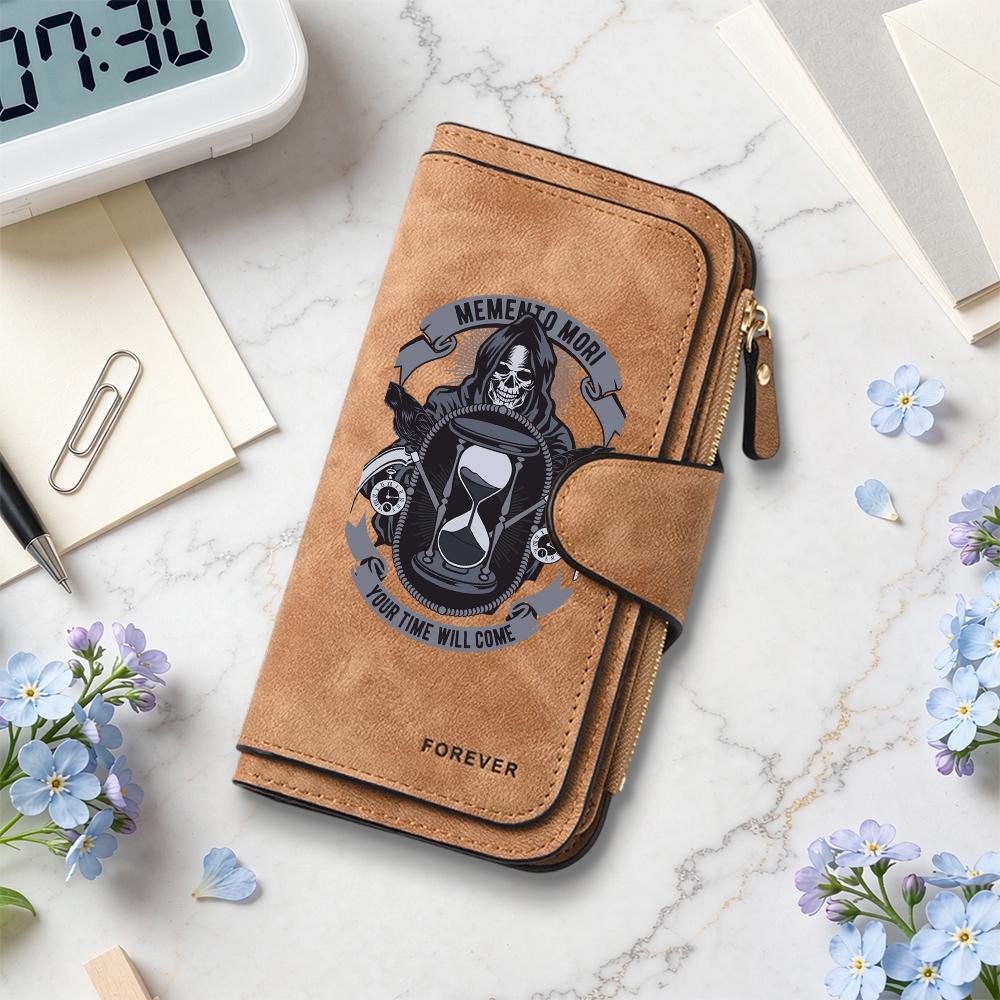 Gothic Grim Reaper Pattern Long Wallet Casual Multi Card Slot Leather Purse for Daily Use