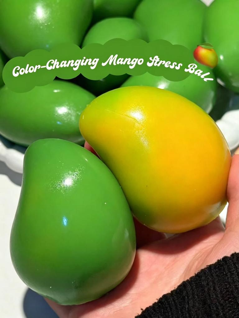 Handmade Crispy Mango Stress Ball Squeeze Toy, Color-Changing Mango Squishy Fidget Ball, ASMR Sensory Stress Relief Toy Gift