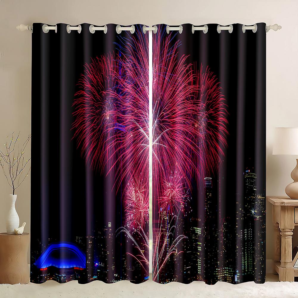 Günstige kundenspezifische 3D-gedruckte Feuerwerk 2 Stück dünne Fenstervorhänge Drapierungen für Wohnzimmer Schlafzimmer Heimdekoration Kostenloser Versand