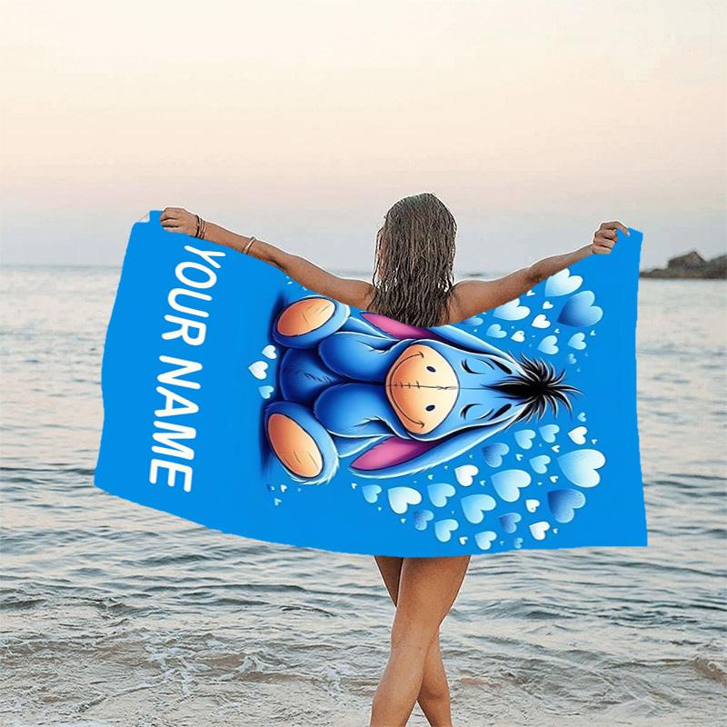 1pc Eeyore1 Beach Towel with Custom Name, Beach/Swimming/Bath/Picnic/Camping Towel, Suitable for Seaside Beaches