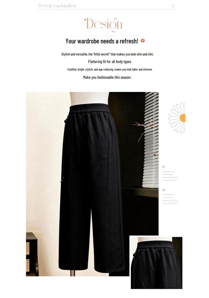 Lightweight Elastic Waist Wide Leg Pants for Middle-Aged and Elderly Women