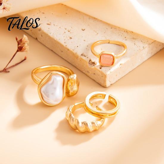 Zinc Alloy Rings 4Pcs Faux Baroque Pearl Toe Ring Set, Non Tarnish Open Women Feet Jewelry for Women, Adjustable Golden Plated Foot
