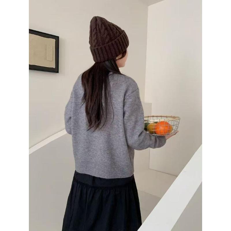 

Новый кардиган с круглым вырезом на пуговицах с длинными рукавами, вязаный топ-жакет цвета дофамина, свободного кроя, конфетных цветов average size серый