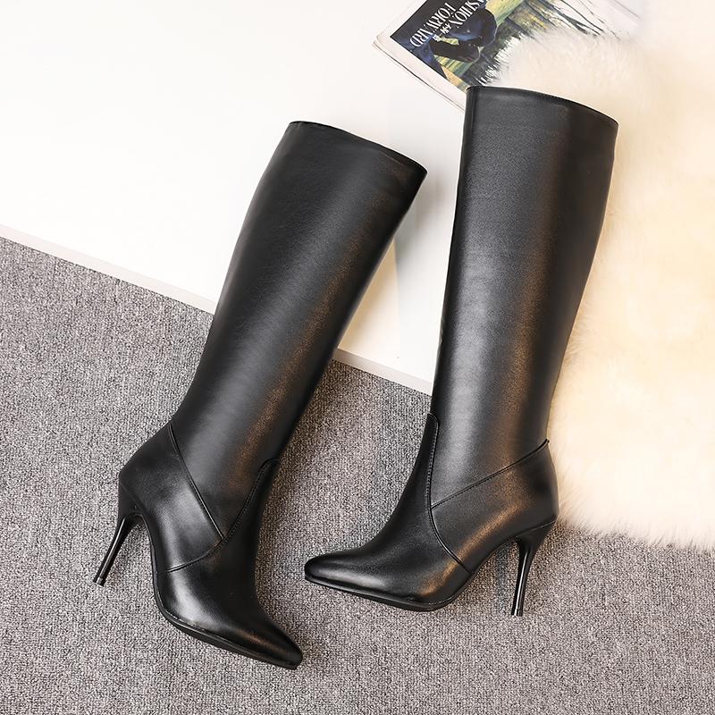 Oversized Pointed-Toe Boots Wineglass Heel Stiletto Knee-Length Boots 2025 Autumn Winter New Side Zipper Super High Heel PU Boot