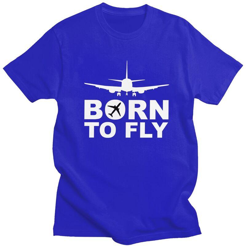 Individuelles Born To Fly Flugzeug T-Shirt Herren Kurzarm 100% Baumwolle T-Shirt Lässig Luftfahrt Flugzeug Pilot Geschenk T-Shirts Mode T-Shirt