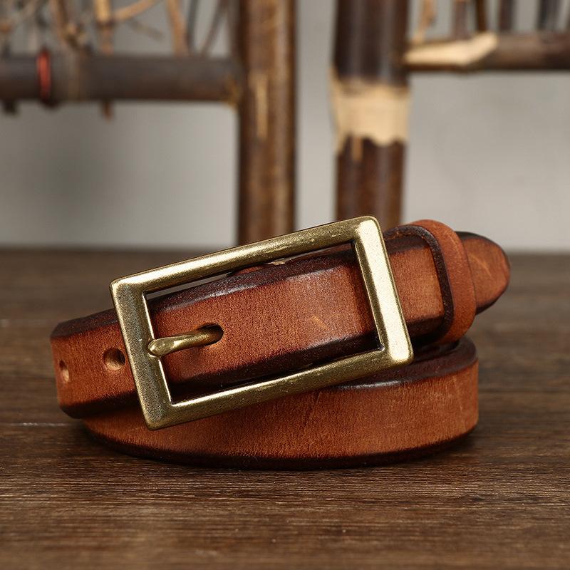 Thin Belt for Women Fashion Retro Trend Decorative Leather Thickened Pure Cowhide Jeans Belt for Women