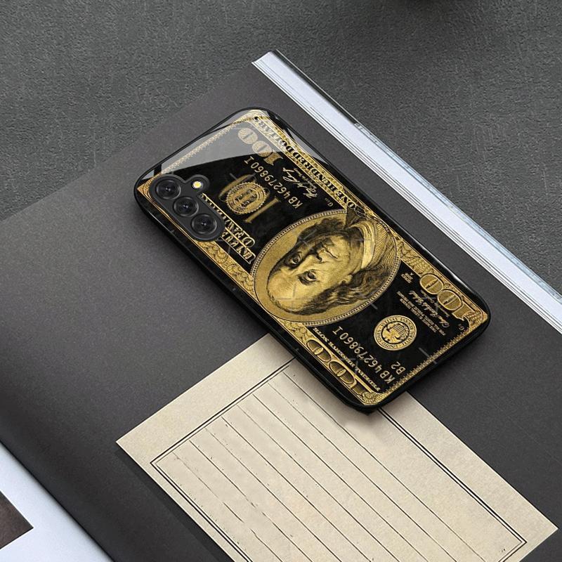 Creative Gold Banknote Tempered Glass Phone Case Suitable for Samsung for Galaxy S26 S25 S24 S22 S21 FE Ultra Plus 5G Anti Drop
