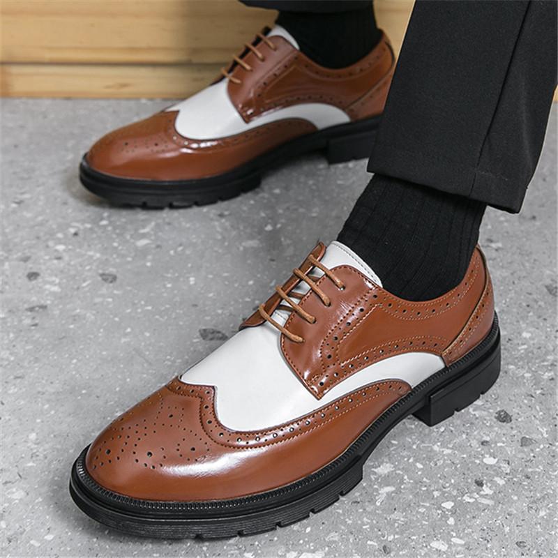 

Дизайнерские мужские броги с острым носком, пэчворк, белые, черные, повседневные туфли дерби, мужская свадебная обувь для выпускного вечера, формальная свадебная обувь 38